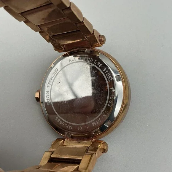 Michael Kors Parker Womens Watch 39mm Rose Gold Tone Crystals New Battery 7" - Picture 11 of 14